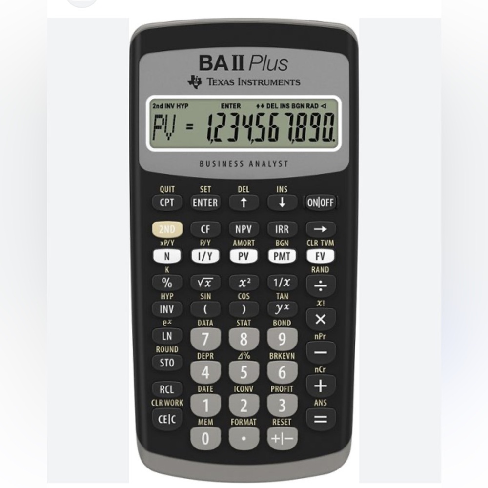 EUC Texas Instruments - BA-II Plus Adv. Financial Calculator & case - Black